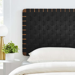 Sparta Walnut/Black Weave Wall-Mount Vegan Leather Twin Headboard - Ornate Home
