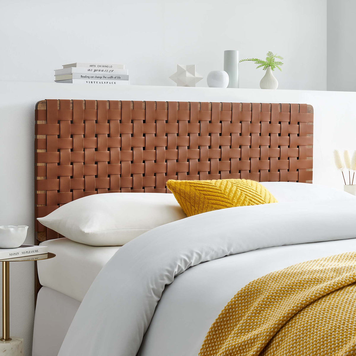 Sparta Walnut/Brown Weave Vegan Leather Full Headboard - 1x55.5" - Ornate Home