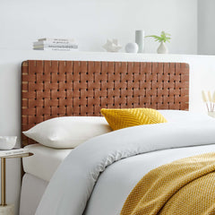 Sparta Walnut/Brown Weave Vegan Leather Full Headboard - 1x55.5" - Ornate Home