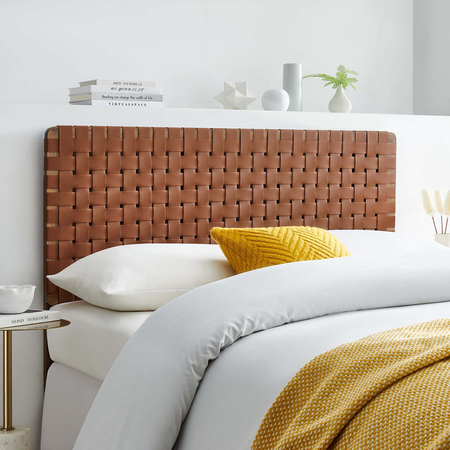 Sparta Walnut/Brown Weave Vegan Leather Full Headboard - 1x55.5" - Ornate Home