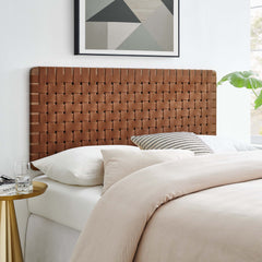 Sparta Walnut/Brown Weave Vegan Leather Full Headboard - 1x55.5x22.6" - Ornate Home
