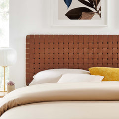 Sparta Walnut/Brown Weave Vegan Leather King Headboard - Ornate Home