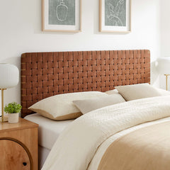 Sparta Walnut/Brown Weave Vegan Leather Queen Headboard - Ornate Home