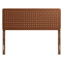 Sparta Walnut/Brown Weave Vegan Leather Queen Headboard - Ornate Home