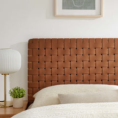 Sparta Walnut/Brown Weave Vegan Leather Queen Headboard - Ornate Home
