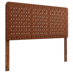 Sparta Walnut/Brown Weave Vegan Leather Queen Headboard - Ornate Home