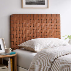 Sparta Walnut/Brown Weave Vegan Leather Twin Headboard - Ornate Home
