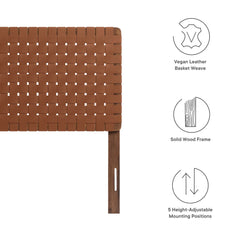 Sparta Walnut/Brown Weave Vegan Leather Twin Headboard - Ornate Home