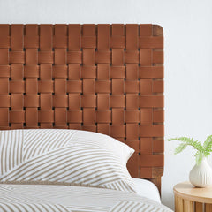 Sparta Walnut/Brown Weave Vegan Leather Twin Headboard - Ornate Home