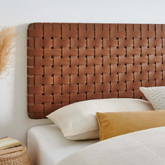 Sparta Walnut/Brown Weave Wall-Mount Vegan Leather King Headboard - Ornate Home