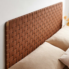 Sparta Walnut/Brown Weave Wall-Mount Vegan Leather Queen Headboard - Ornate Home