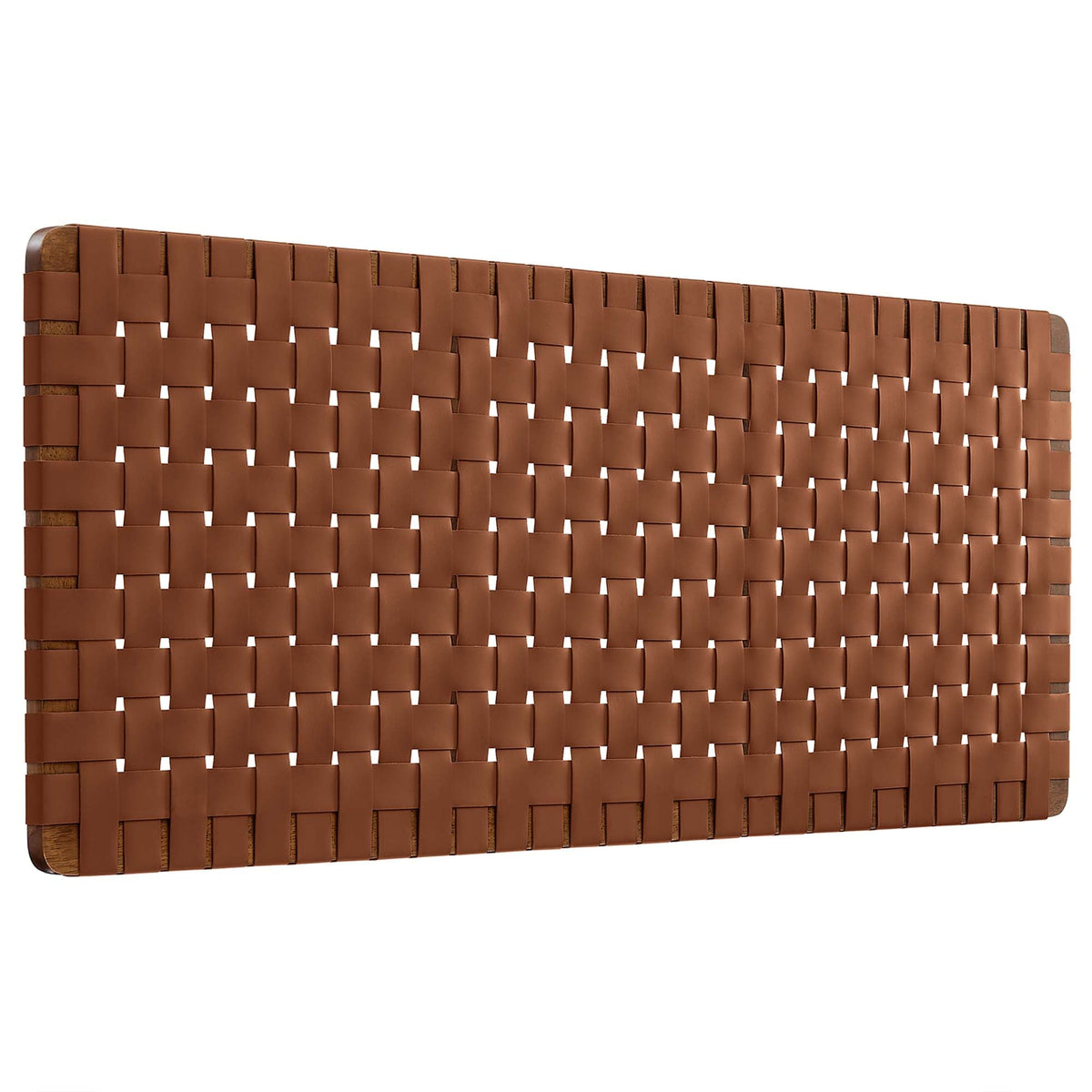 Sparta Walnut/Brown Weave Wall-Mount Vegan Leather Queen Headboard - Ornate Home