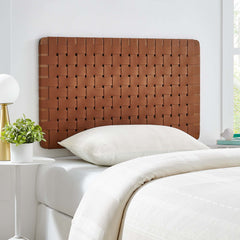 Sparta Walnut/Brown Weave Wall-Mount Vegan Leather Twin Headboard - Ornate Home