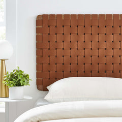 Sparta Walnut/Brown Weave Wall-Mount Vegan Leather Twin Headboard - Ornate Home