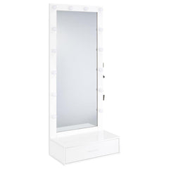 Spector White High Gloss 1-drawer Lighted Full-Length Floor Mirror - Ornate Home