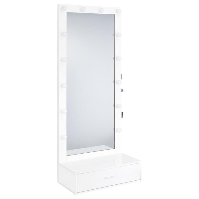 Spector White High Gloss 1-drawer Lighted Full-Length Floor Mirror - Ornate Home