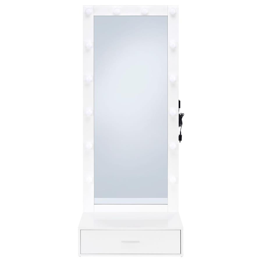Spector White High Gloss 1-drawer Lighted Full-Length Floor Mirror - Ornate Home