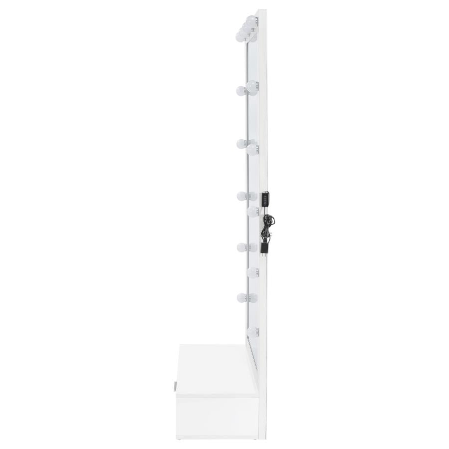 Spector White High Gloss 1-drawer Lighted Full-Length Floor Mirror - Ornate Home