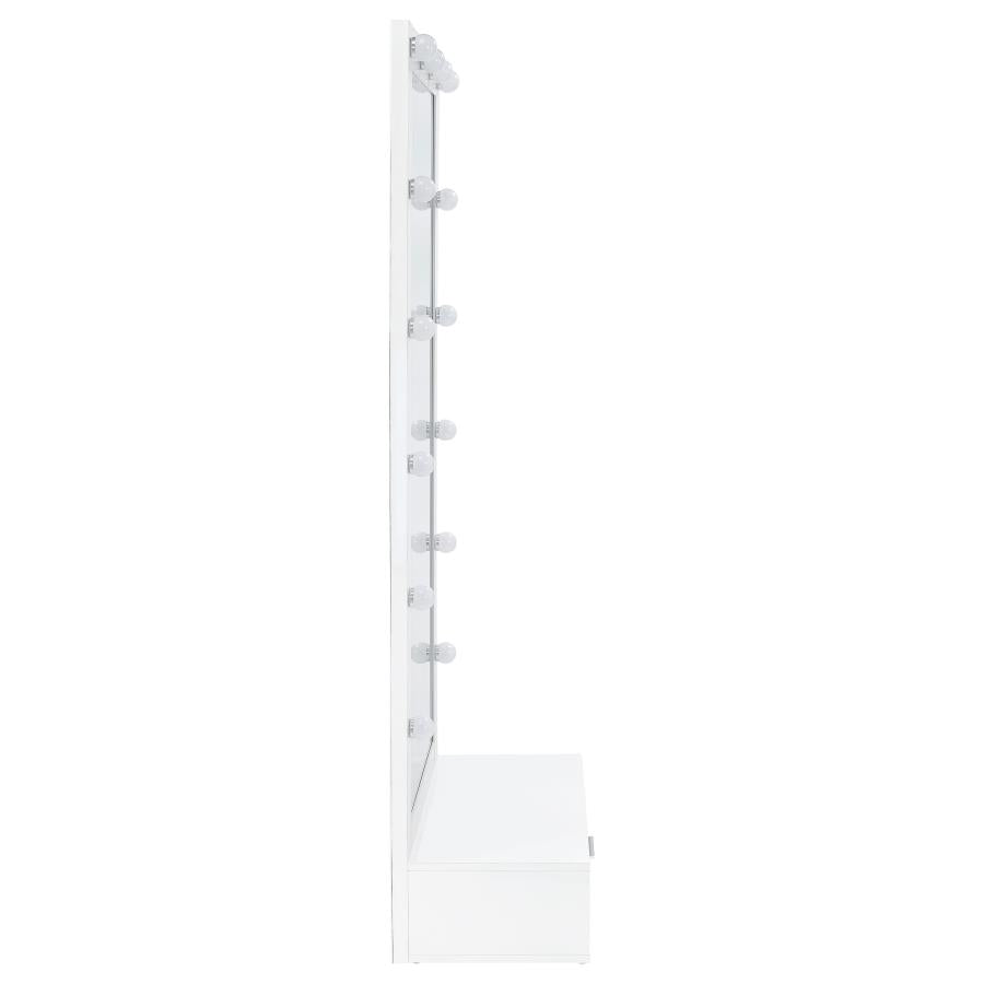 Spector White High Gloss 1-drawer Lighted Full-Length Floor Mirror - Ornate Home