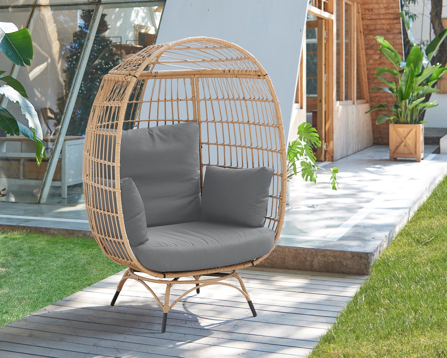 Spezia Patio Freestanding Egg Chair with Grey Cushions - Ornate Home