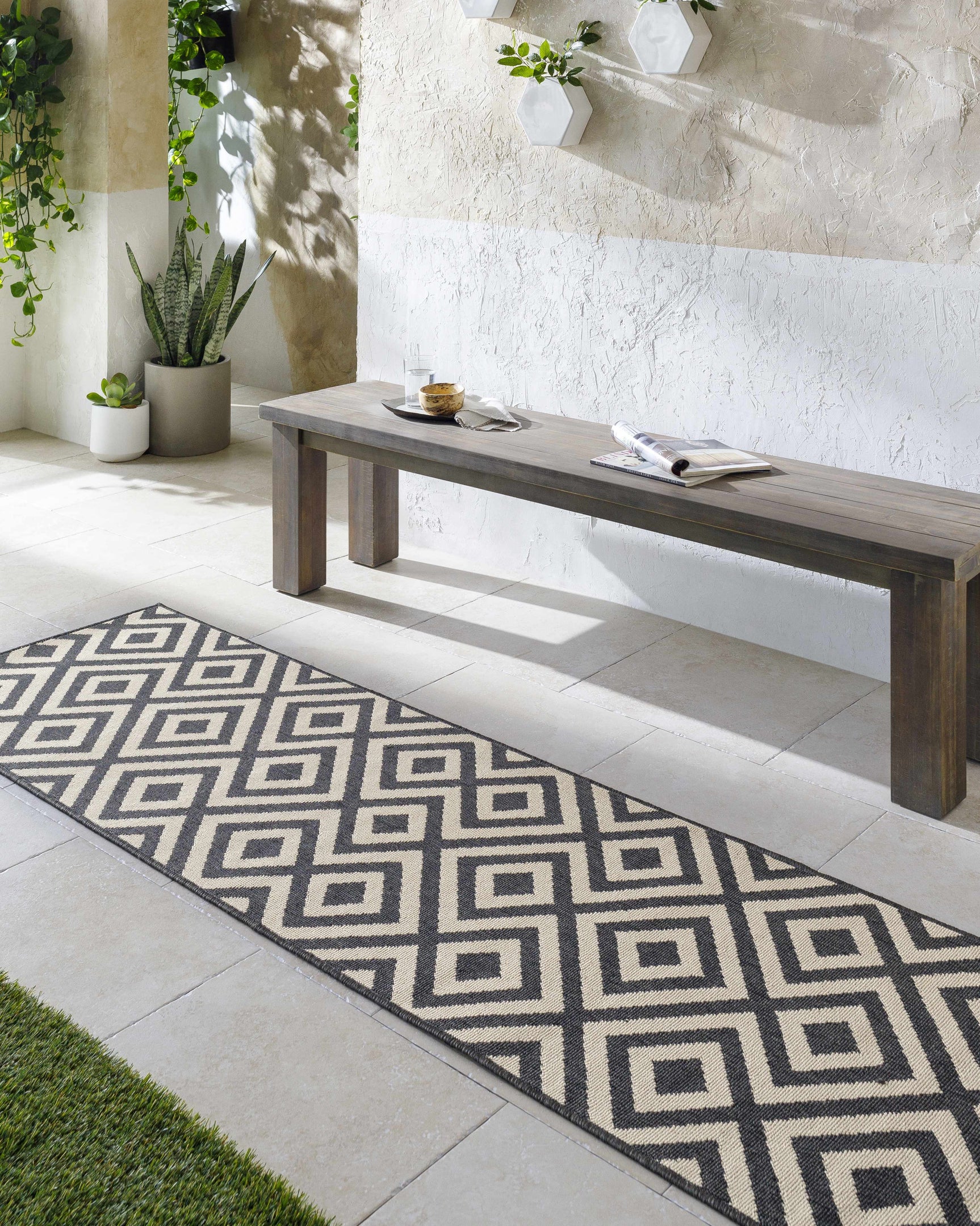 Spilsby Black Trellis Outdoor Rug - Ornate Home
