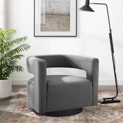 Spin Gray Cutaway Performance Velvet Swivel Armchair - Ornate Home