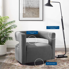 Spin Gray Cutaway Performance Velvet Swivel Armchair - Ornate Home