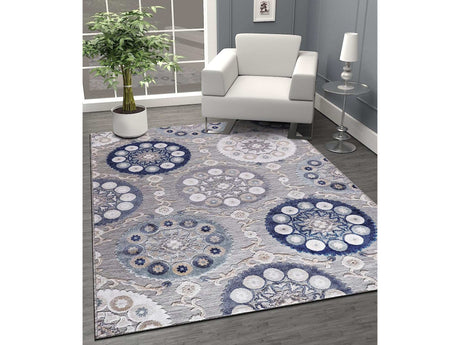 Spring Blue Bohemian Medallion Floral Non-Shedding Indoor/Outdoor Area Rugs - Ornate Home
