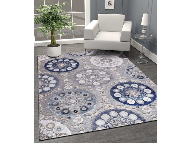 Spring Blue Bohemian Medallion Floral Non-Shedding Indoor/Outdoor Area Rugs - Ornate Home