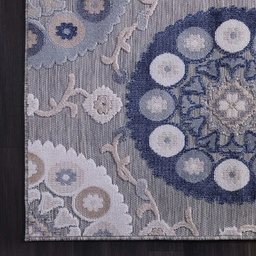 Spring Blue Bohemian Medallion Floral Non-Shedding Indoor/Outdoor Area Rugs - Ornate Home