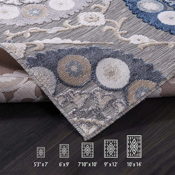 Spring Blue Bohemian Medallion Floral Non-Shedding Indoor/Outdoor Area Rugs - Ornate Home