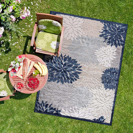 Spring Blue Floral Exotic Tropical Non-Shedding Indoor/Outdoor Area Rugs - Ornate Home