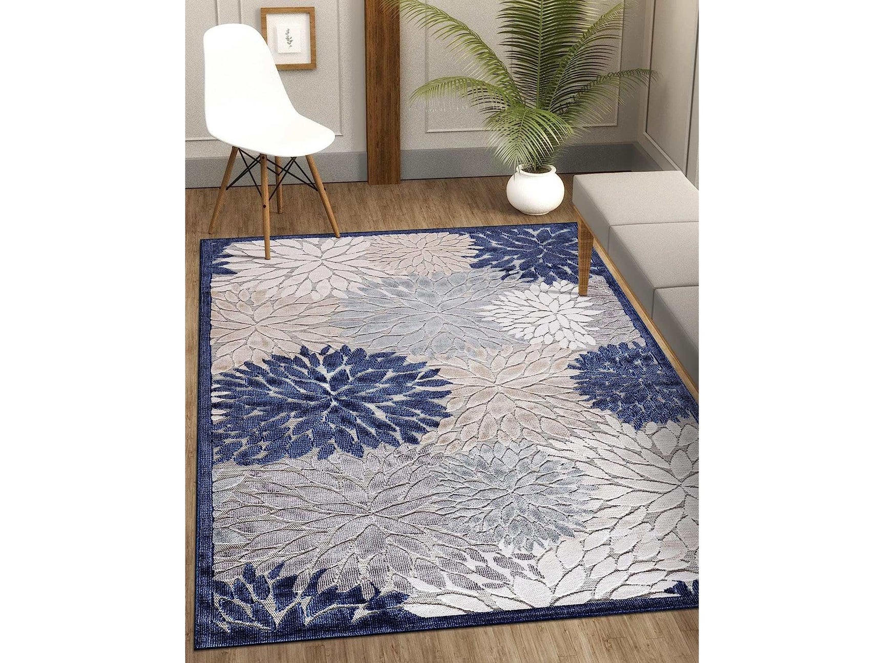 Spring Blue Floral Exotic Tropical Non-Shedding Indoor/Outdoor Area Rugs - Ornate Home