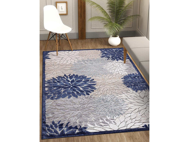 Spring Blue Floral Exotic Tropical Non-Shedding Indoor/Outdoor Area Rugs - Ornate Home