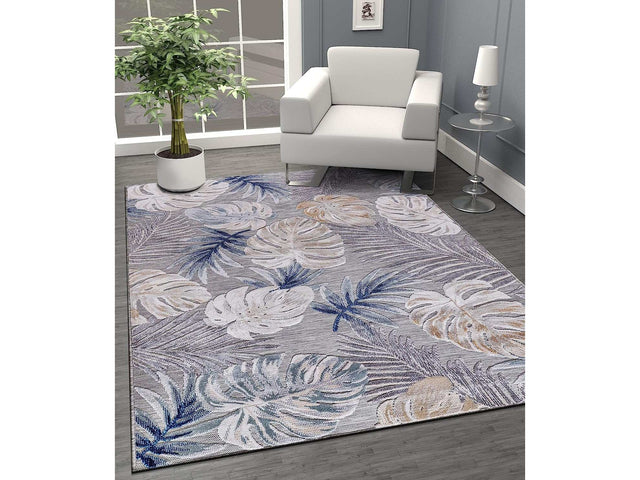 Spring Blue Leaf Tropical Botanical Non-Shedding Indoor/Outdoor Area Rugs - Ornate Home