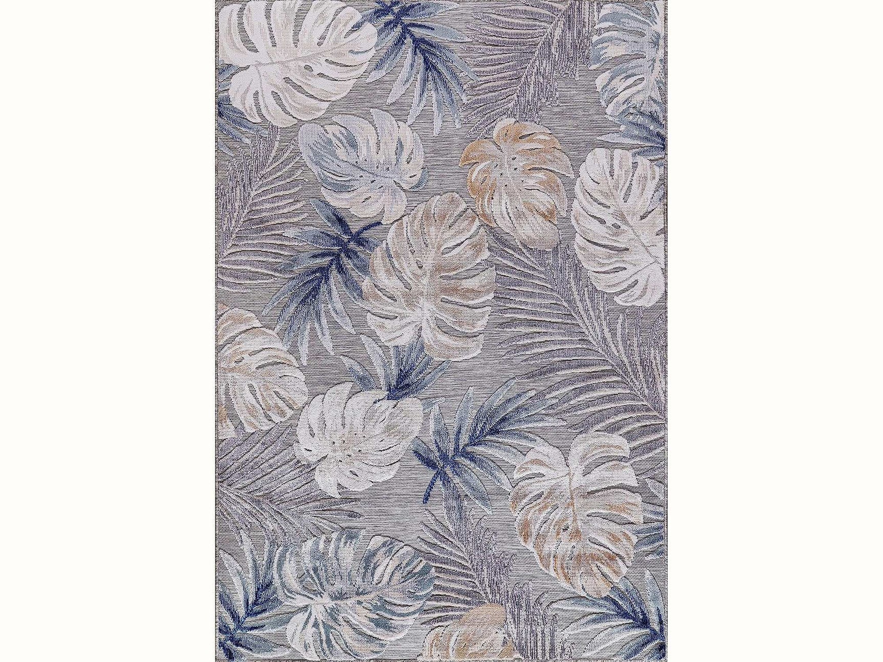 Spring Blue Leaf Tropical Botanical Non-Shedding Indoor/Outdoor Area Rugs - Ornate Home