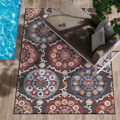 Spring Brown Bohemian Medallion Floral Non-Shedding Indoor/Outdoor Area Rugs - Ornate Home