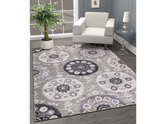 Spring Gray Bohemian Medallion Floral Non-Shedding Indoor/Outdoor Area Rugs - Ornate Home