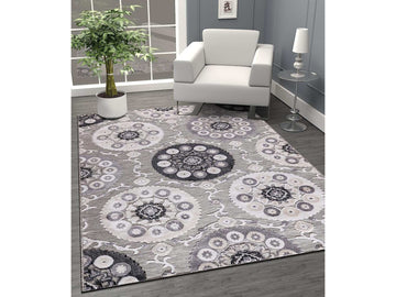 Spring Gray Bohemian Medallion Floral Non-Shedding Indoor/Outdoor Area Rugs - Ornate Home