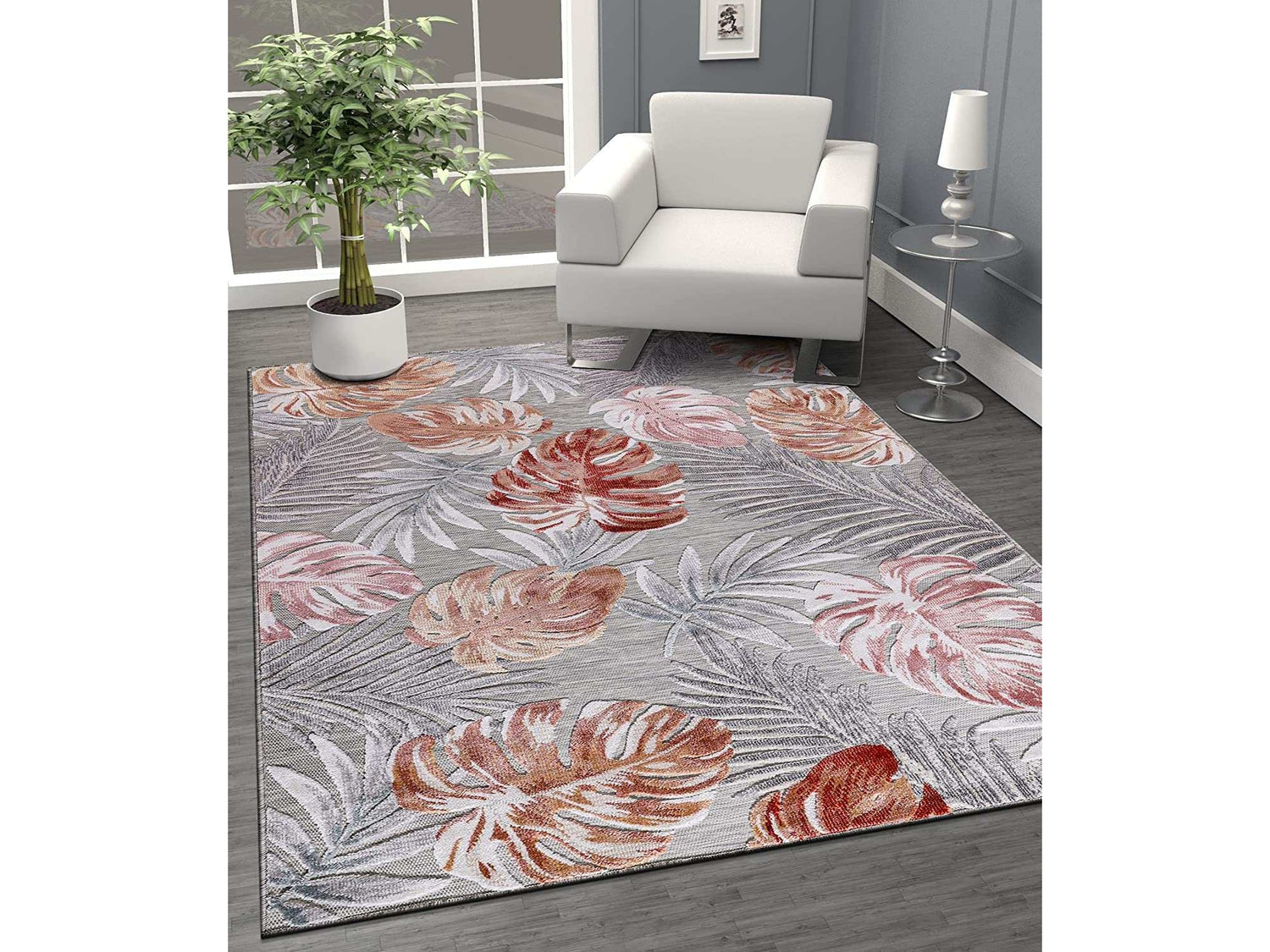 Spring Multi Color Leaf Tropical Botanical Non-Shedding Indoor/Outdoor Area Rugs - Ornate Home