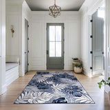 Spring Navy Leaf Tropical Botanical Non-Shedding Indoor/Outdoor Area Rugs - Ornate Home