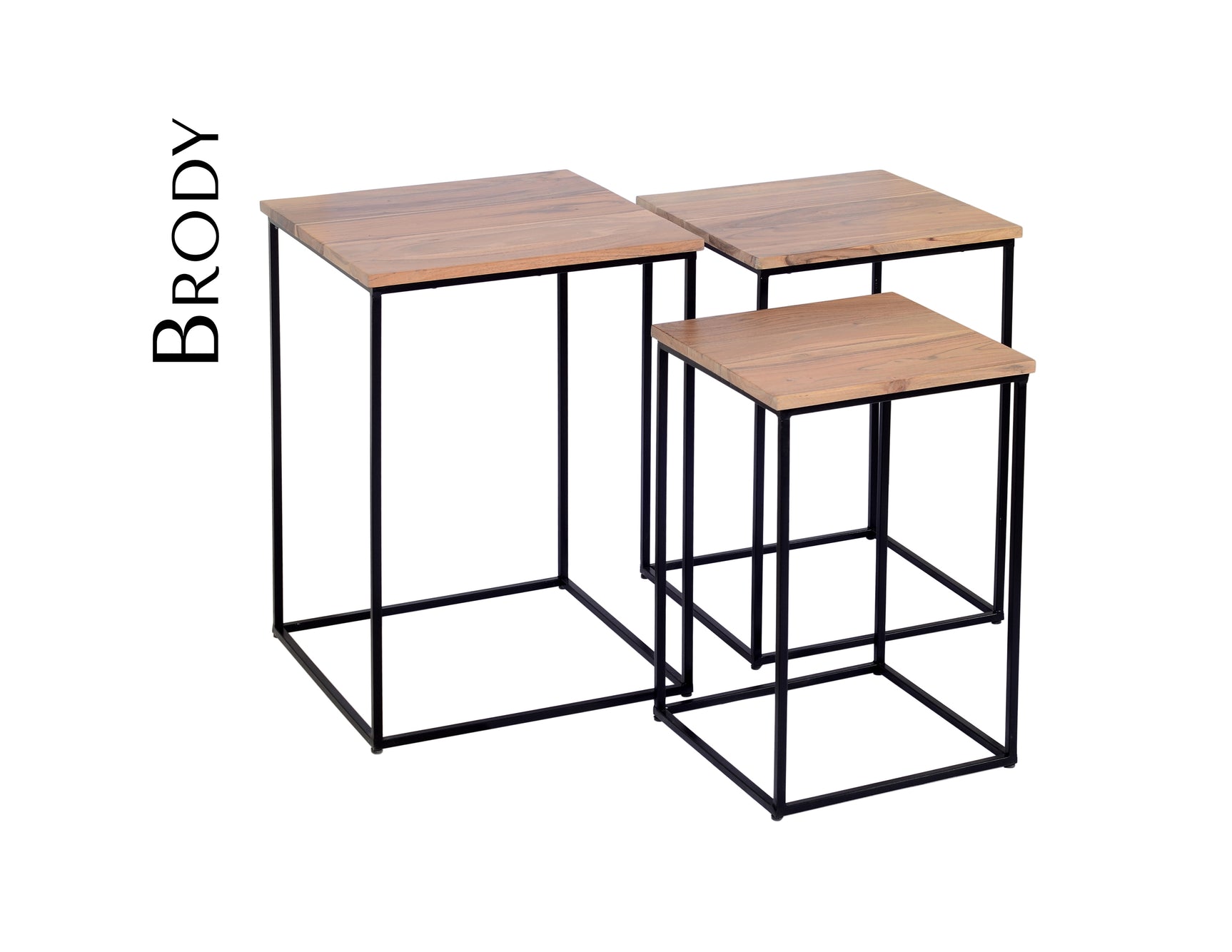 Square Amber Wood & Metal Nesting Tables - Ornate Home