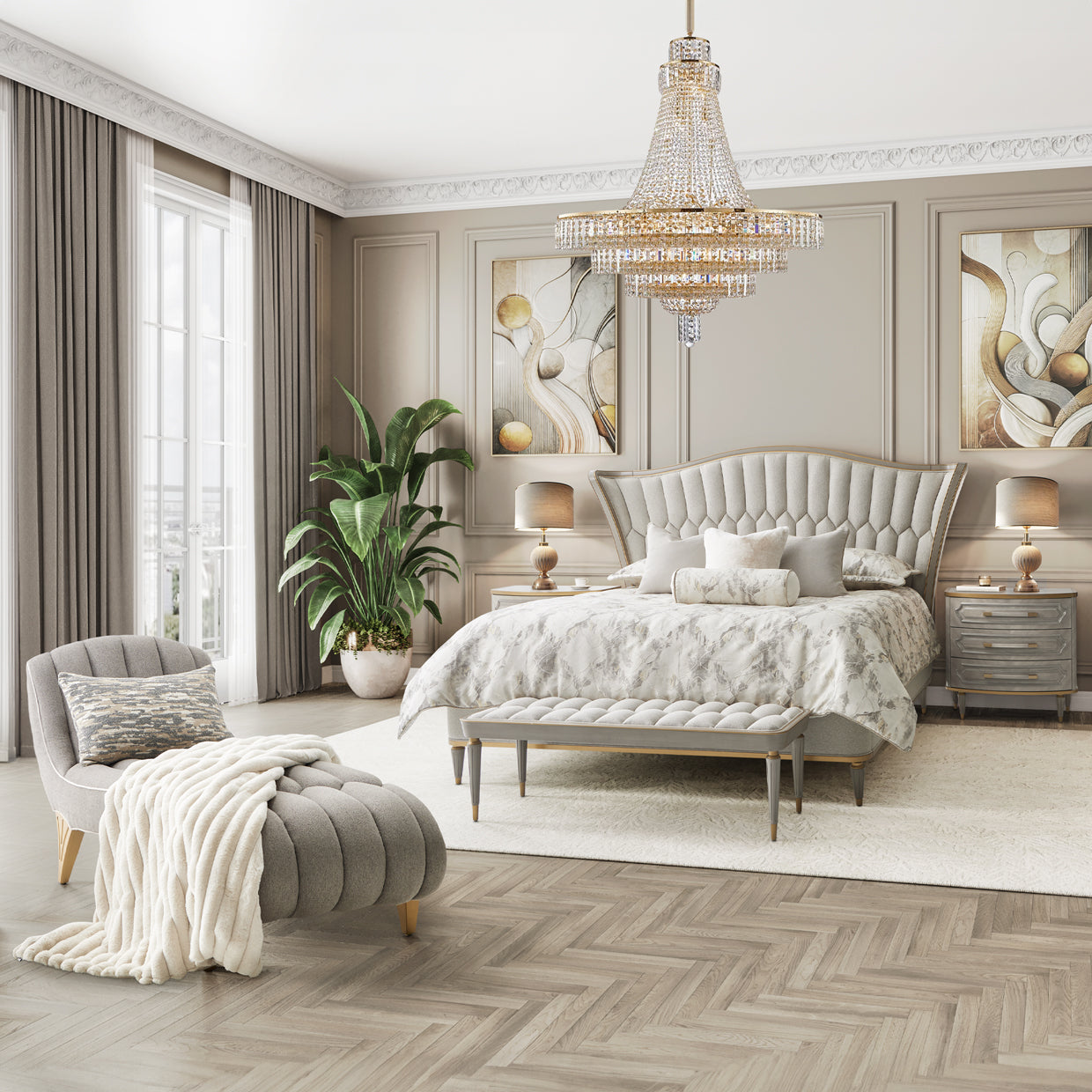 St. Charles Dove Gray/Cirrus Upholstered Bed - Ornate Home