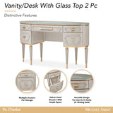 St. Charles Dove Gray Vanity Desk with Glass Top - Ornate Home
