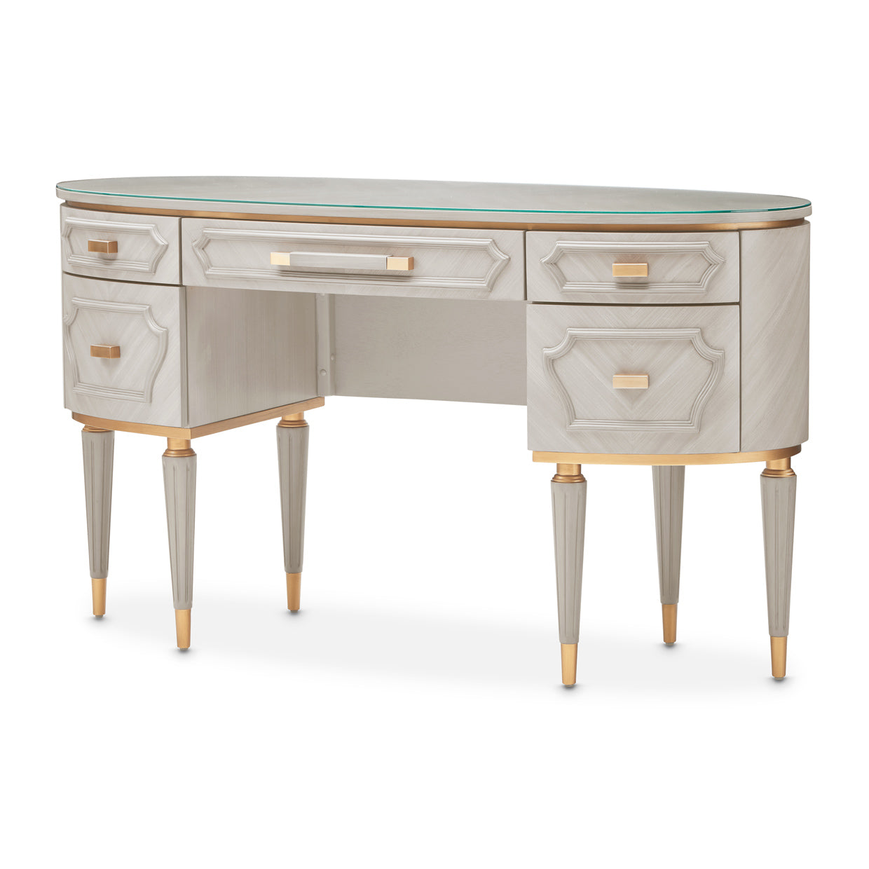 St. Charles Dove Gray Vanity Desk with Glass Top - Ornate Home