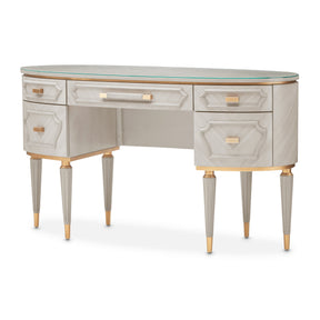 St. Charles Dove Gray Vanity Desk with Glass Top - Ornate Home