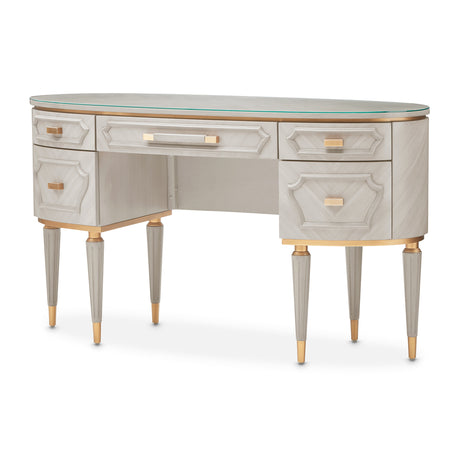 St. Charles Dove Gray Vanity Desk with Glass Top - Ornate Home