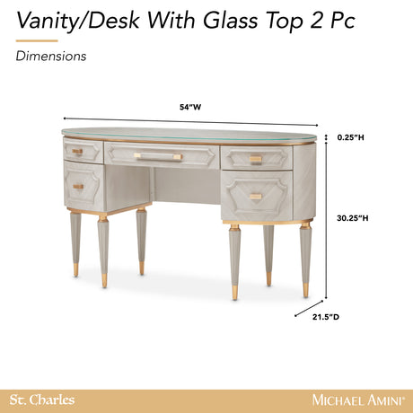 St. Charles Dove Gray Vanity Desk with Glass Top - Ornate Home
