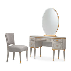 St. Charles Dove Gray Vanity Desk with Mirror & Chair - Ornate Home