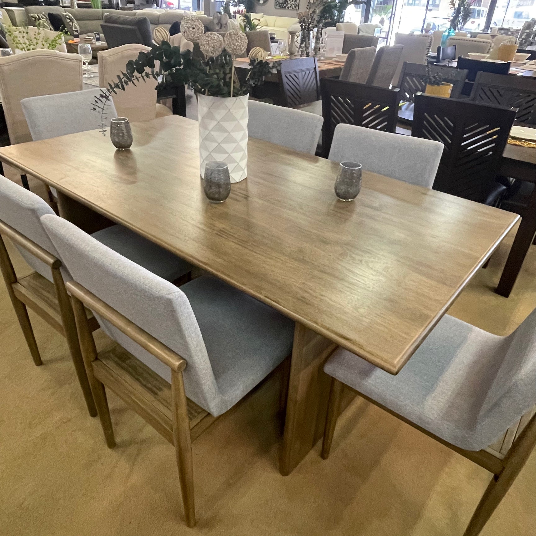 St Gallen Natural Tone & Light Gray Dining Room Set / 7pc - Ornate Home